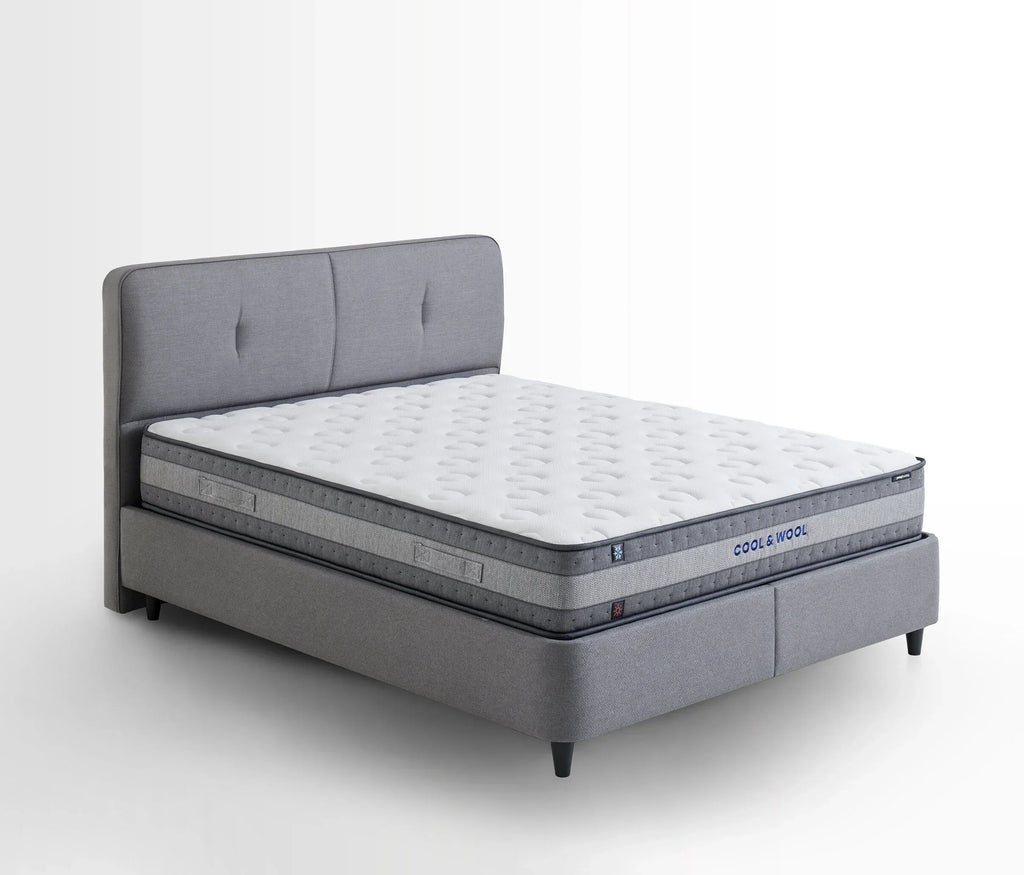 Lento Boxspring met Opbergruimte met Cool Action hoofdbord, creme 14207