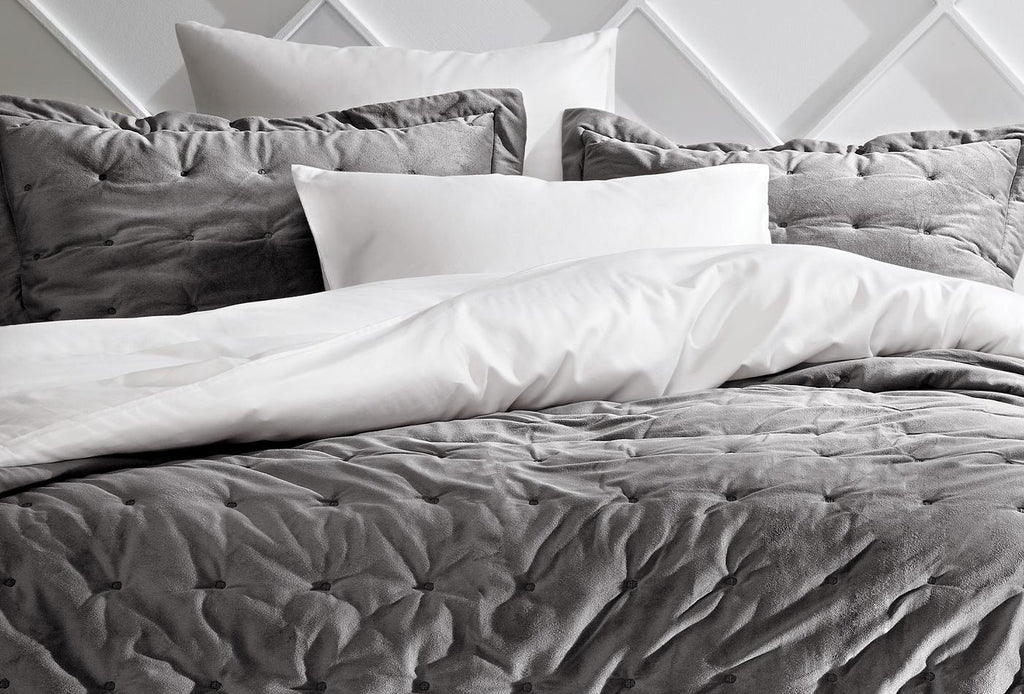 Vals Grijs Fluweel Bed Sprei Seti Tweepersoons - foto 6
