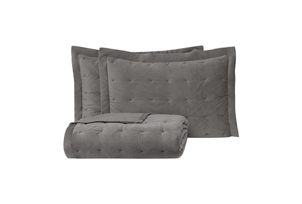 Vals Grijs Fluweel Bed Sprei Seti Tweepersoons