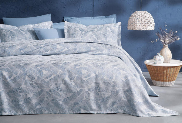 Leaf Blauw Bed Sprei Seti Tweepersoons