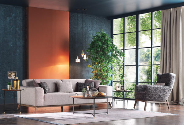 Netha 3-Zitsbank met Slaapfunctie Bank Linnen geweven 10911 Creme