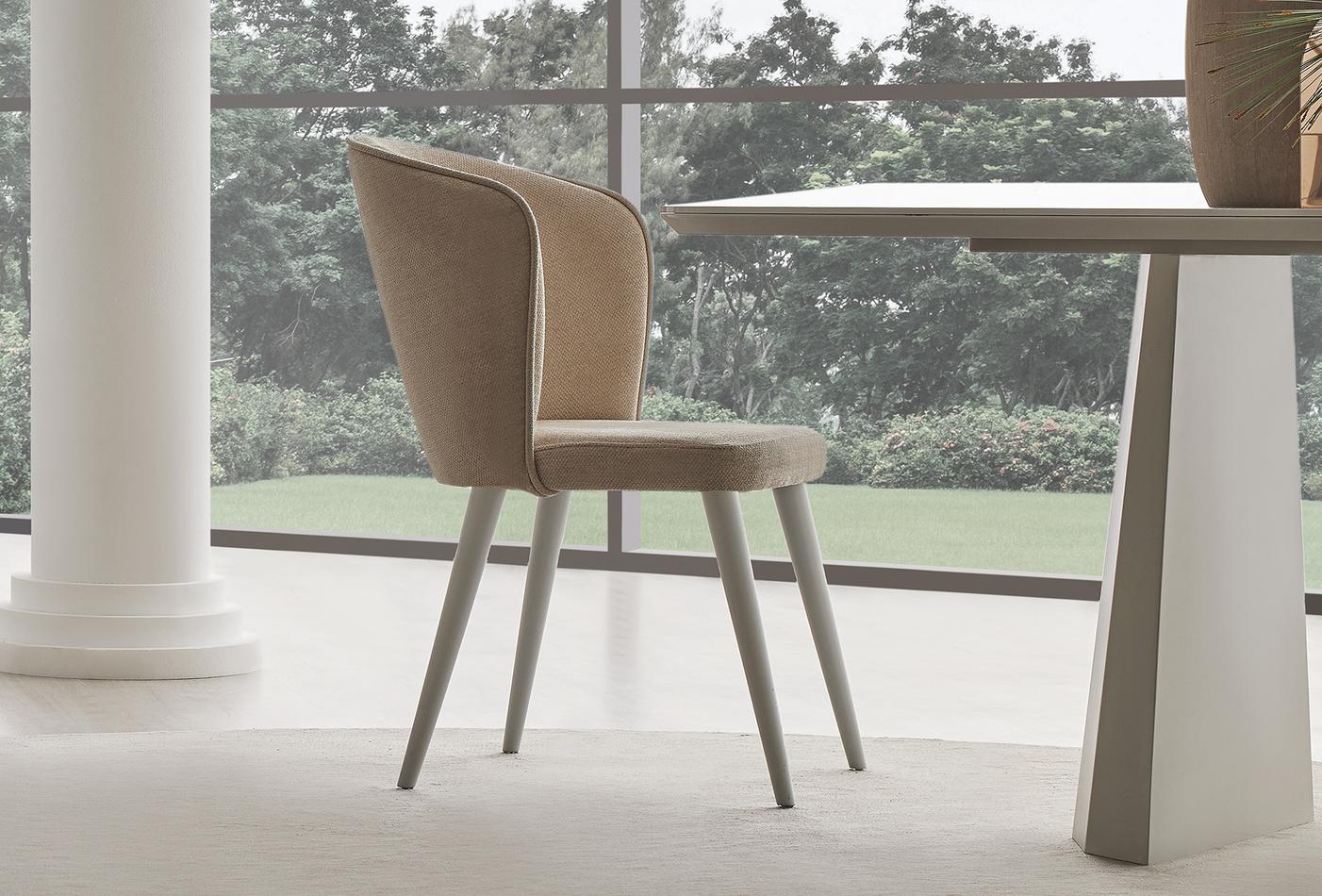 Legato Eetkamerstoel Fluweel Stof Licht Beige