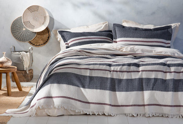 Recta Marineblauw Pique Bed Sprei Seti Tweepersoons