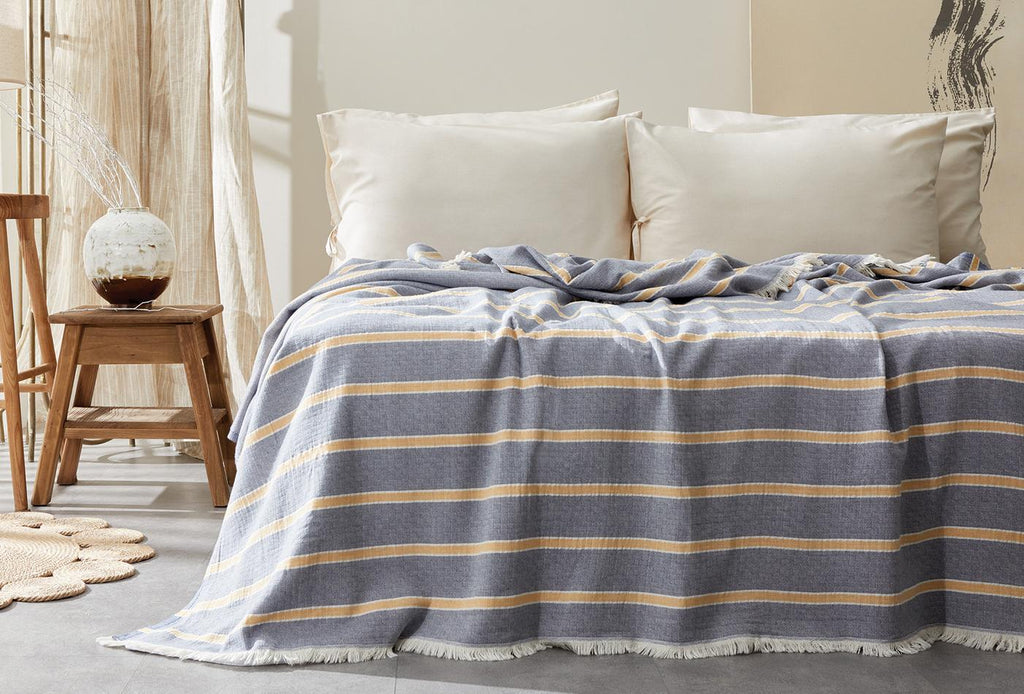 Vitali Marineblauw Pique Bed Sprei Tweepersoons
