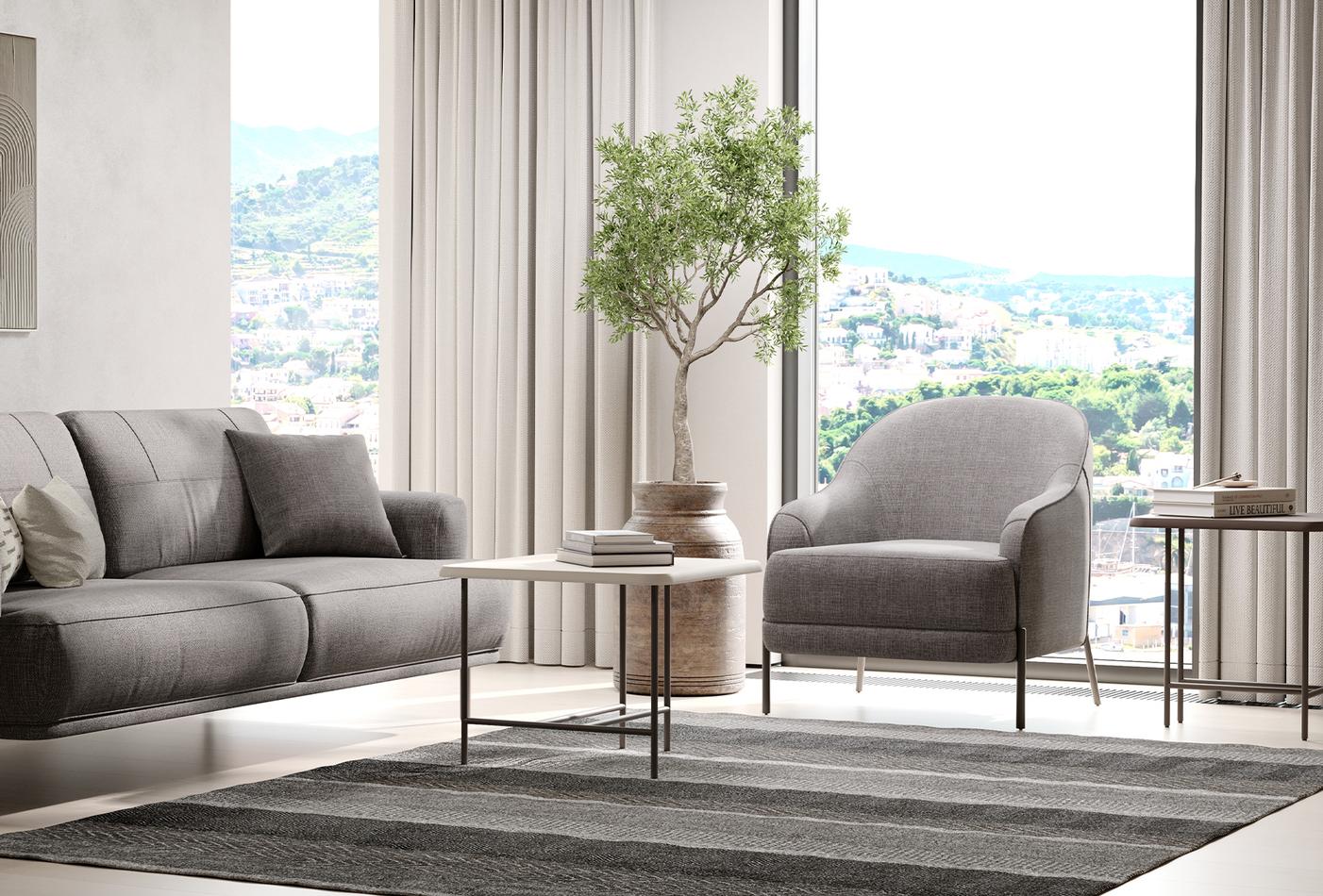 Varena Fauteuil Geweven stof Taupe - foto 4