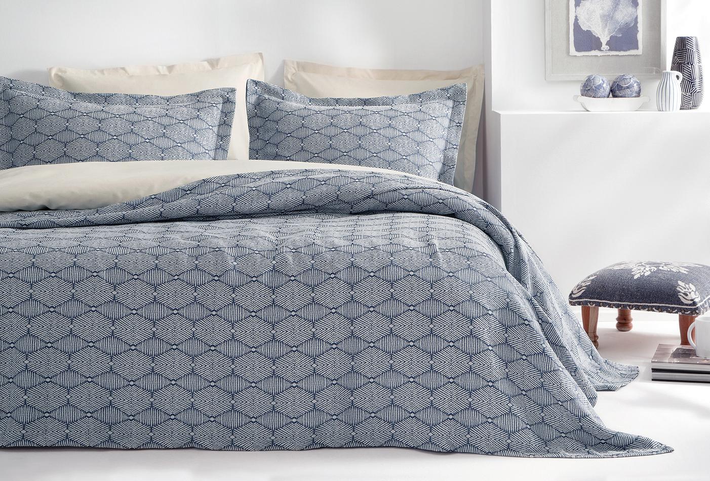 Morty Marineblauw Bed Sprei Seti Tweepersoons