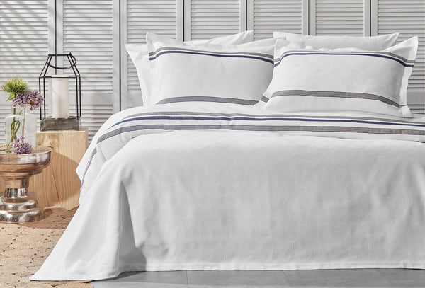 Larin Marineblauw Pique Bed Sprei Seti Tweepersoons