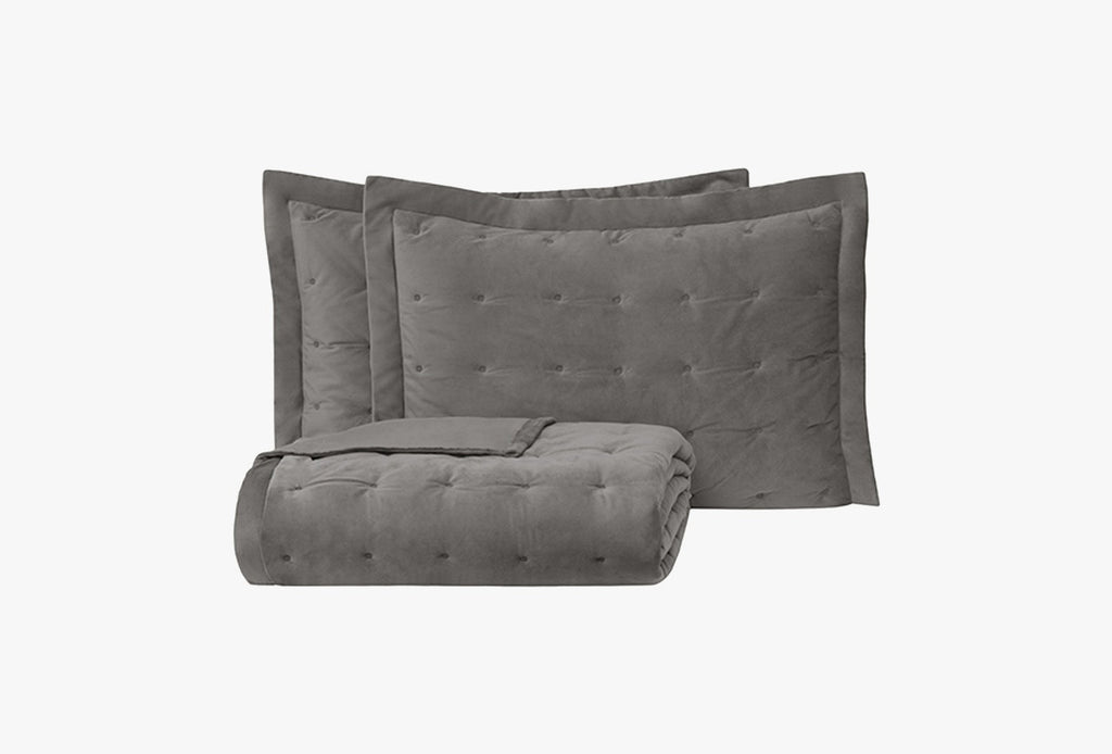 Vals Grijs Fluweel Bed Sprei Seti Tweepersoons - foto 2