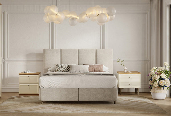 Marsana met hoofdbord Boxspring Beige Geweven Stof