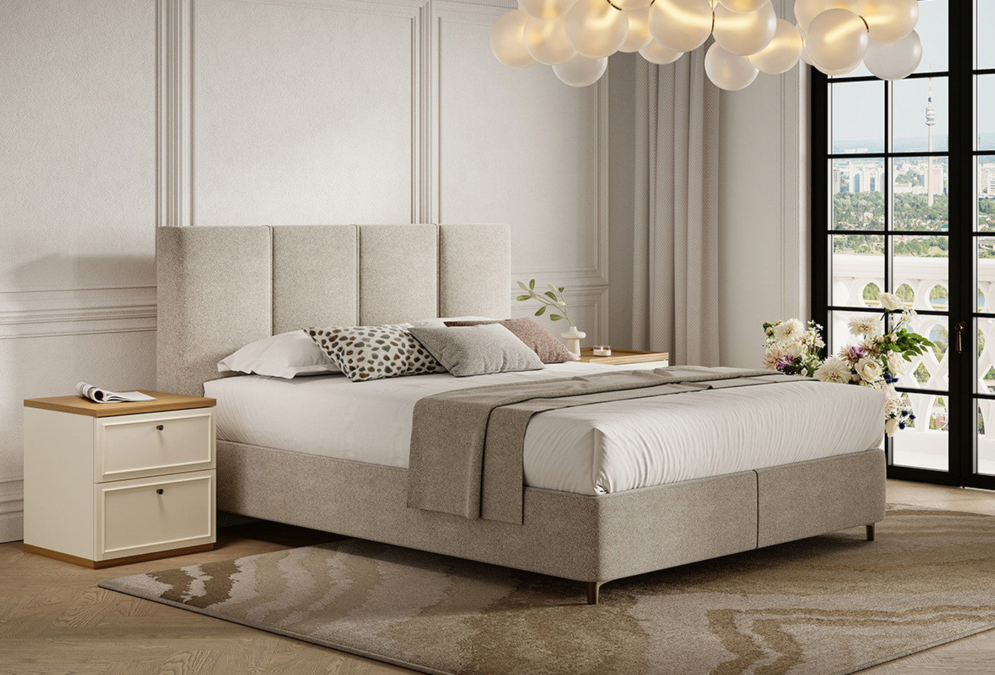 Marsana met hoofdbord Boxspring Beige Geweven Stof - foto 3