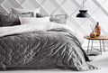 Vals Grijs Fluweel Bed Sprei Seti Tweepersoons