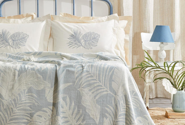 Belinda Blauw Pique Bed Sprei Tk Tweepersoons