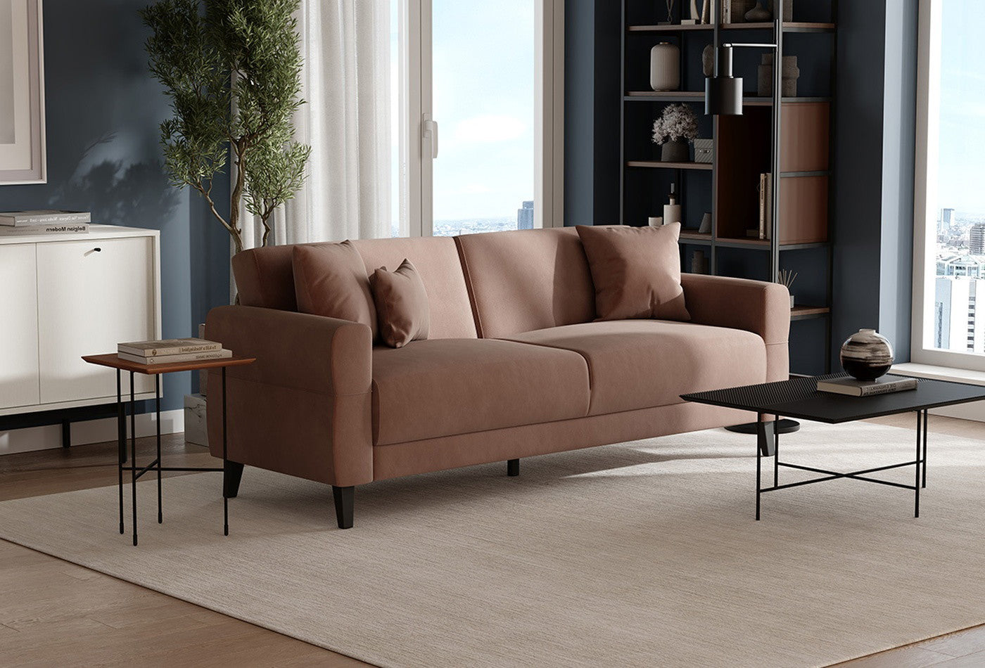 Astera Plus 3-Zitsbank met slaapfunctie Huisdiervriendelijk Fluweel Roze - foto 3