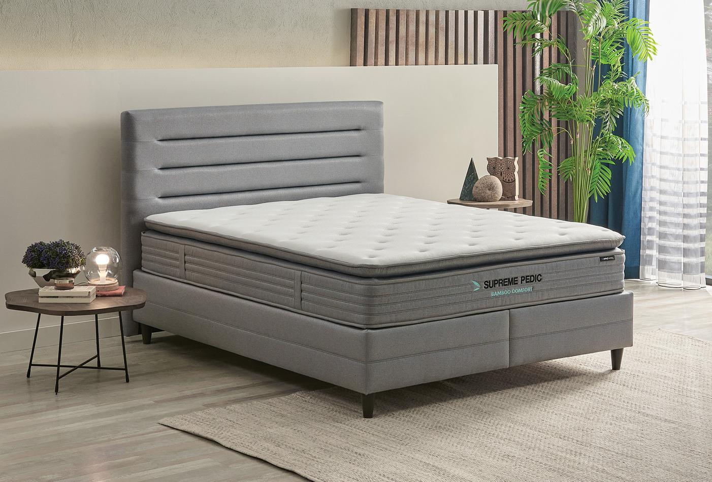 Supreme Pedic Bed Boxspring met hoofdbord 100x200 cm Blauw