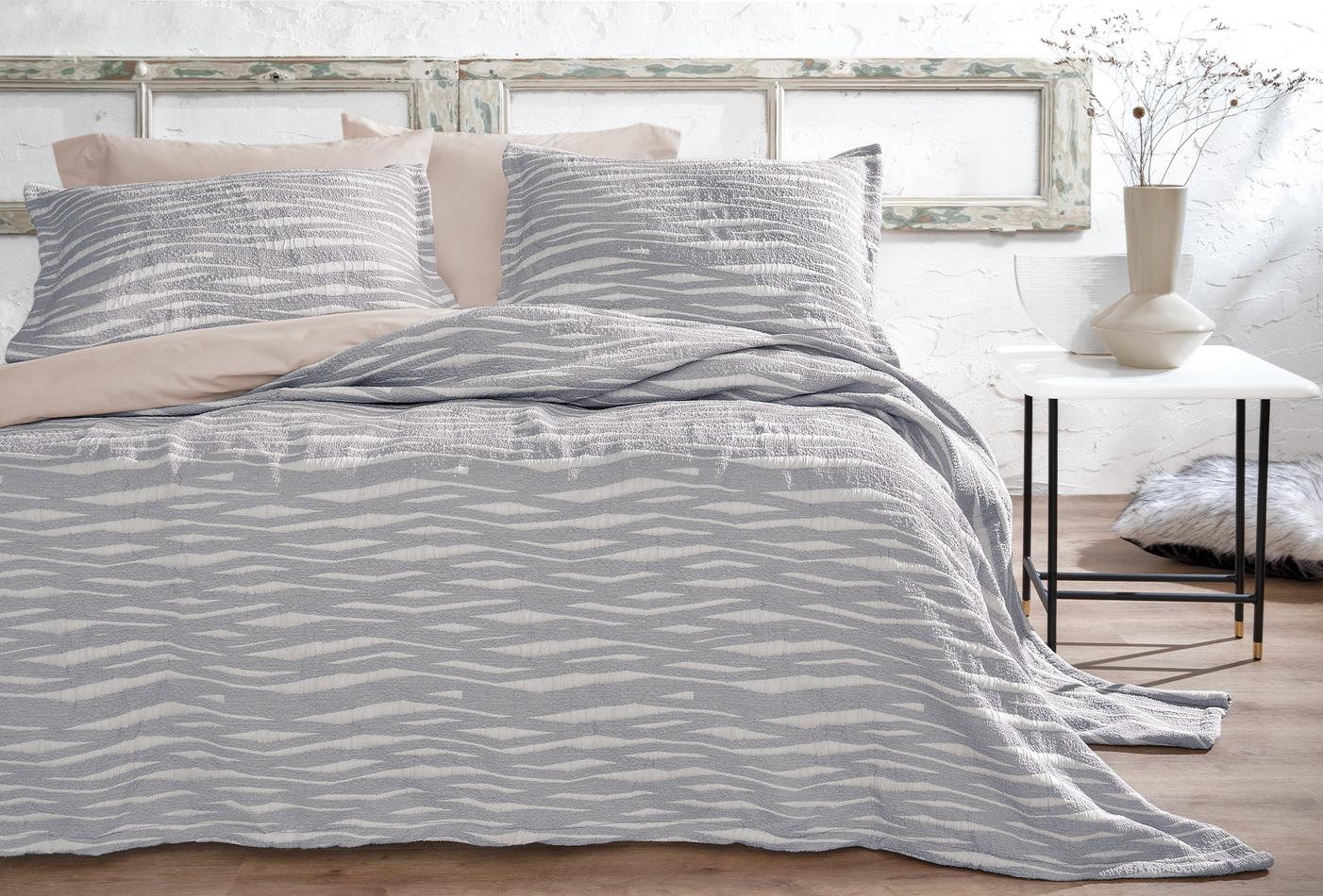 Joelle Grijs Bed Sprei Seti Tweepersoons