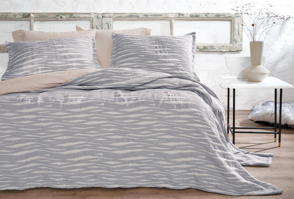 Joelle Grijs Bed Sprei Seti Tweepersoons