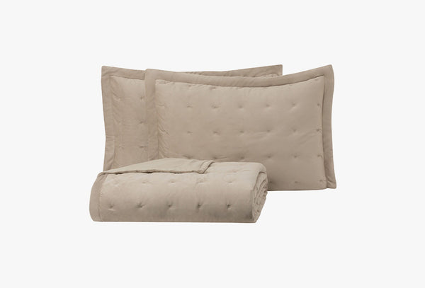 Vals Beige Fluweel Bed Sprei Seti Tweepersoons