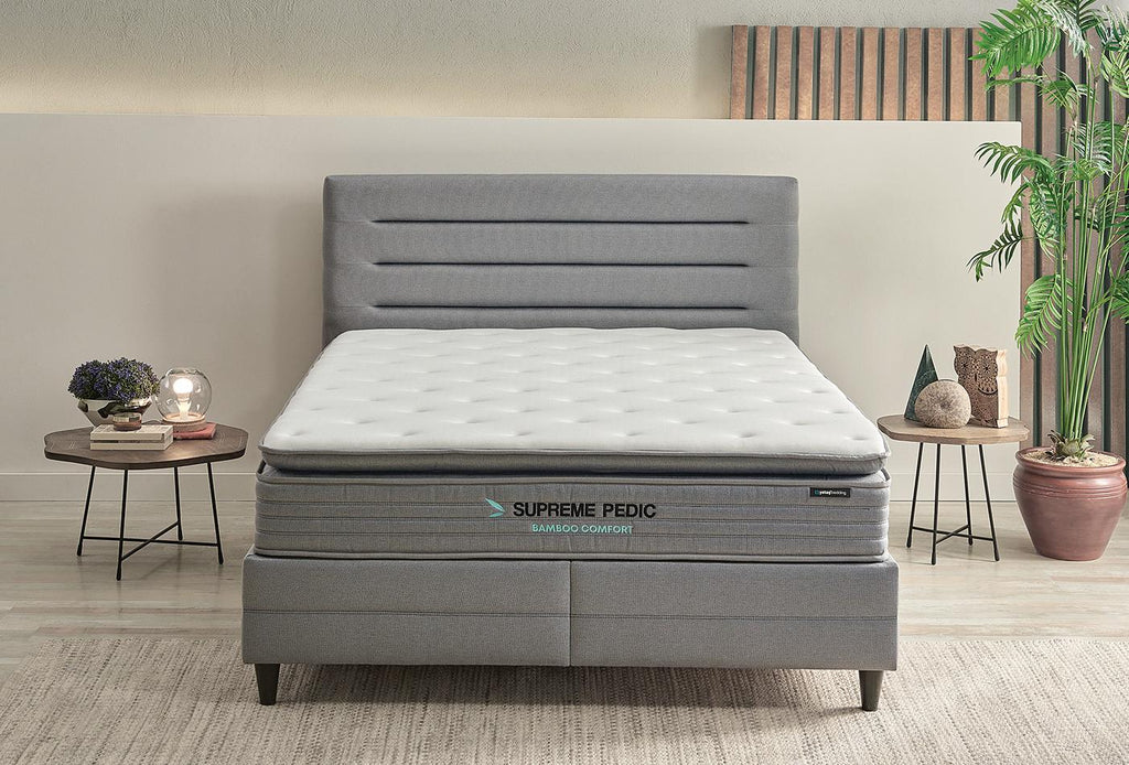 Supreme Pedic Bed Boxspring met hoofdbord 100x200 cm Blauw - foto 3