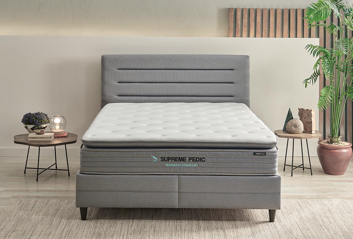 Supreme Pedic Bed Boxspring met hoofdbord 100x200 cm Blauw - foto 3
