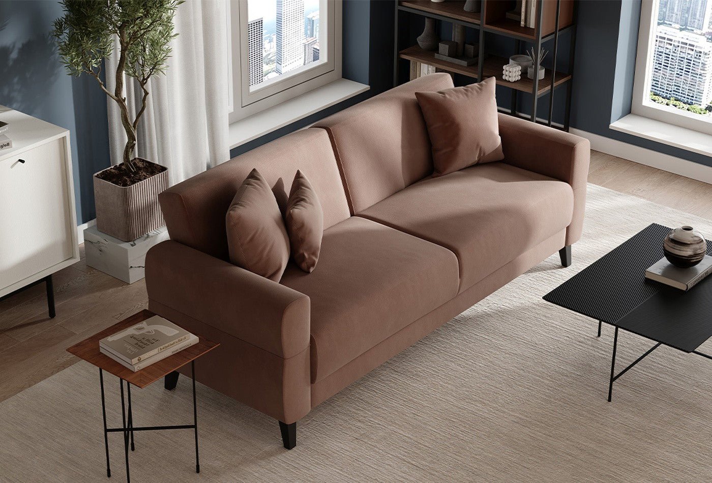 Astera Plus 3-Zitsbank met slaapfunctie Huisdiervriendelijk Fluweel Roze - foto 5