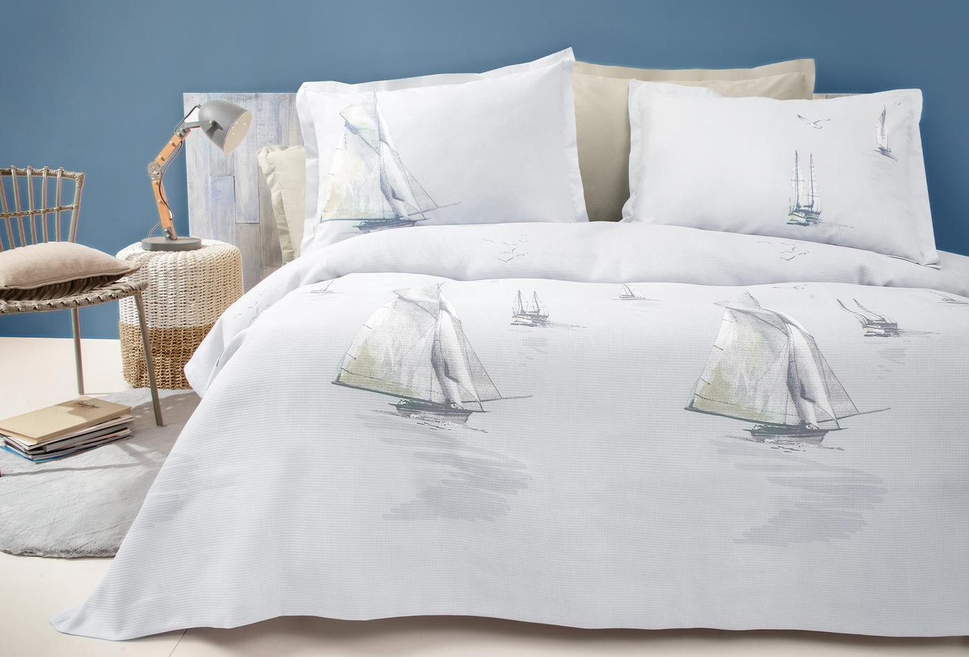 Piera Blauw Pique Tk Tweepersoons