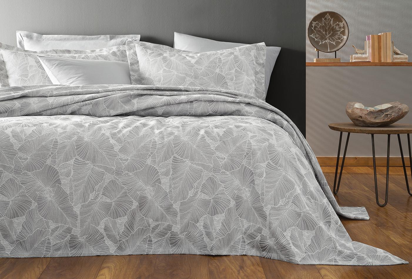 Leaf Grijs Bed Sprei Seti Tweepersoons