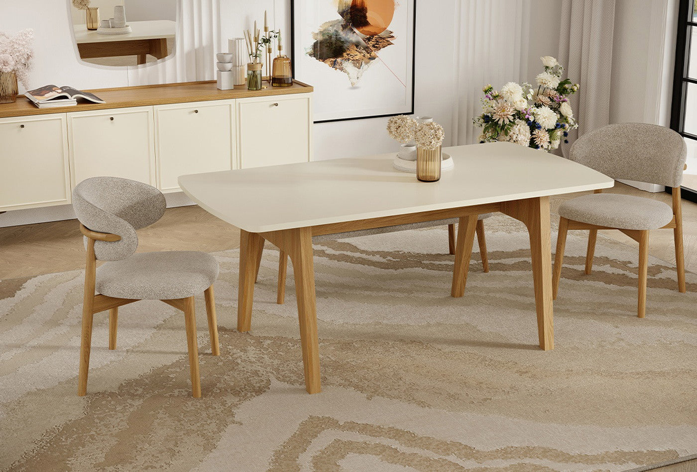 Marsana Eetkamerstoel Beige Geweven stof - foto 3