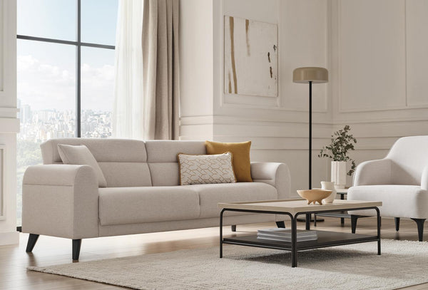 Paloma 3-Zitsbank met Slaapfunctie + Fauteuil Linnen geweven 55701 Creme